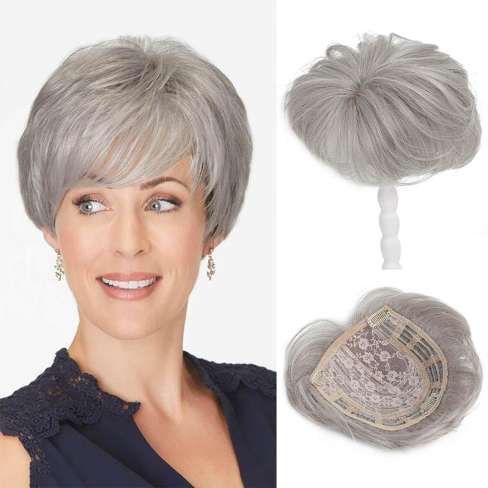 Hair Extensions Top Hair Bangs Replacement Wig Wavy Hair Piece Cover White Hair