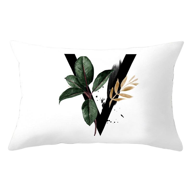 30x50cm 26 Letters Polyester Pillowcase Green Leaves Plant Cushion Cover Living Room Home Decoration Car Waist Throw Pillow Case