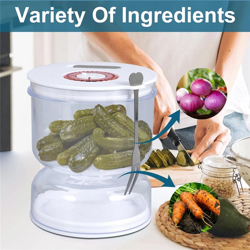 Barattolo per sottaceti in acciaio inossidabile Forchetta Dispenser per asciutto e umido Barattolo a clessidra per sottaceti e olive Contenitore per cetrioli Utensili da cucina