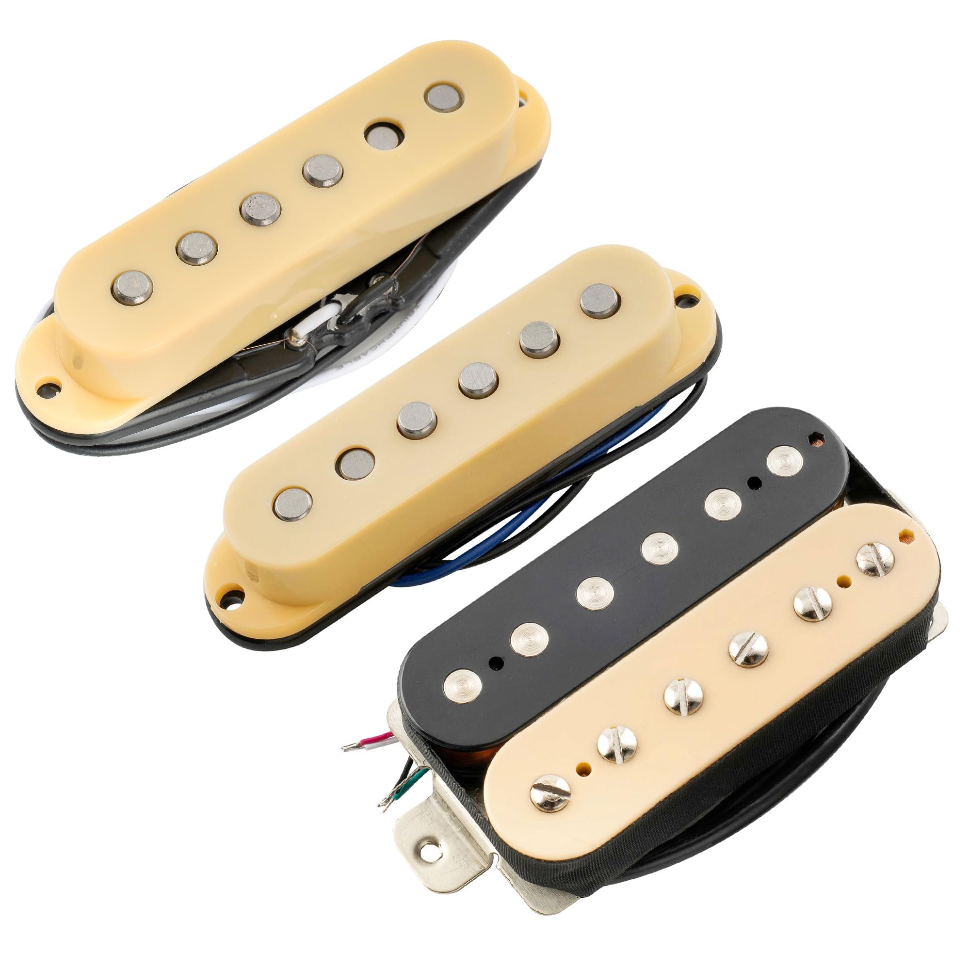 

Musiclily Pro ST-60SE Staggered Alnico 5 Single-Coil Pickups and Humbucker HSS Neck, Middle, and Bridge Pickup Set for Strat Electric Guitars (Zebra)