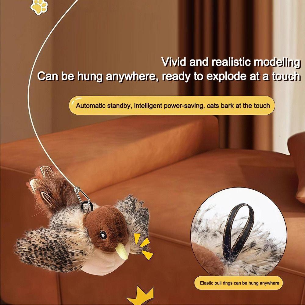 Flapping Bird Sparrow Cat Toy Interactive USB Rechargeable Flying Bird Cat Touch-Activated Vivid Chirping