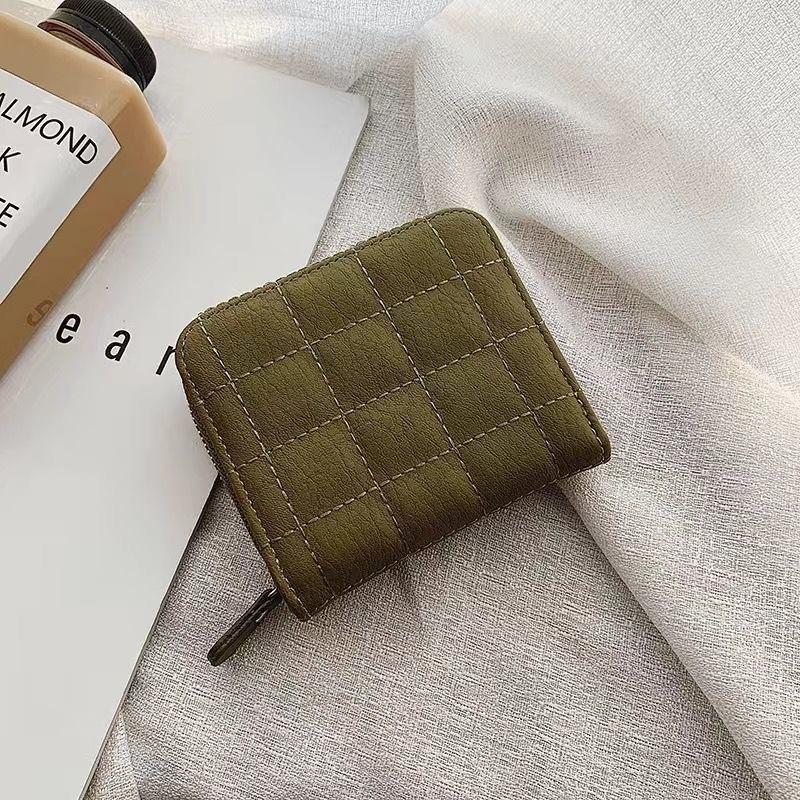 Women Fashion Zipper Small Wallet Coin Short  Purse PU Leather Plaid Purses Ladies Cute Mini Students Pocket Small Card Pack New