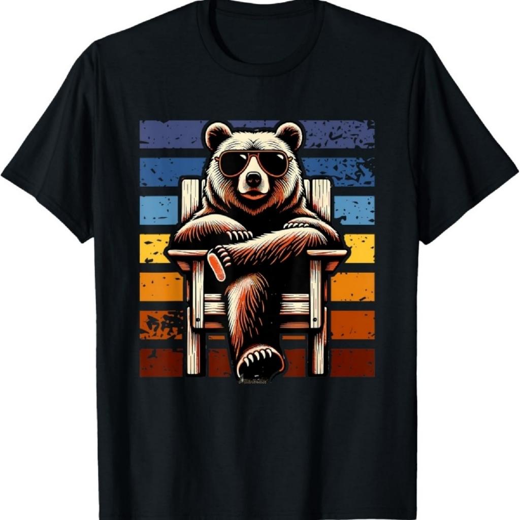 Cooler Retro-Bär in Sonnenbrille 70er 80er 90er Neuheit Lustiger Bär T-Shirt
