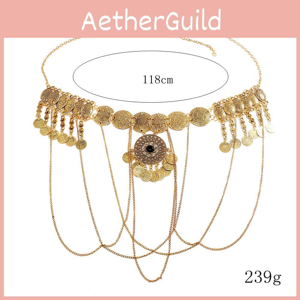 Damen Metall-Taillengürtel mit Quaste und antiker Goldoberfläche für Sommer-Mode und zur Aufwertung von Kleidern