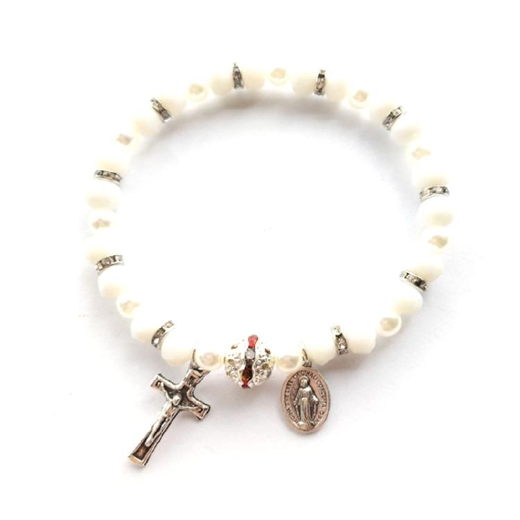 Cross Rosary Bracelet Elastic Bead Jewelry Men Hand Decoration Supplies