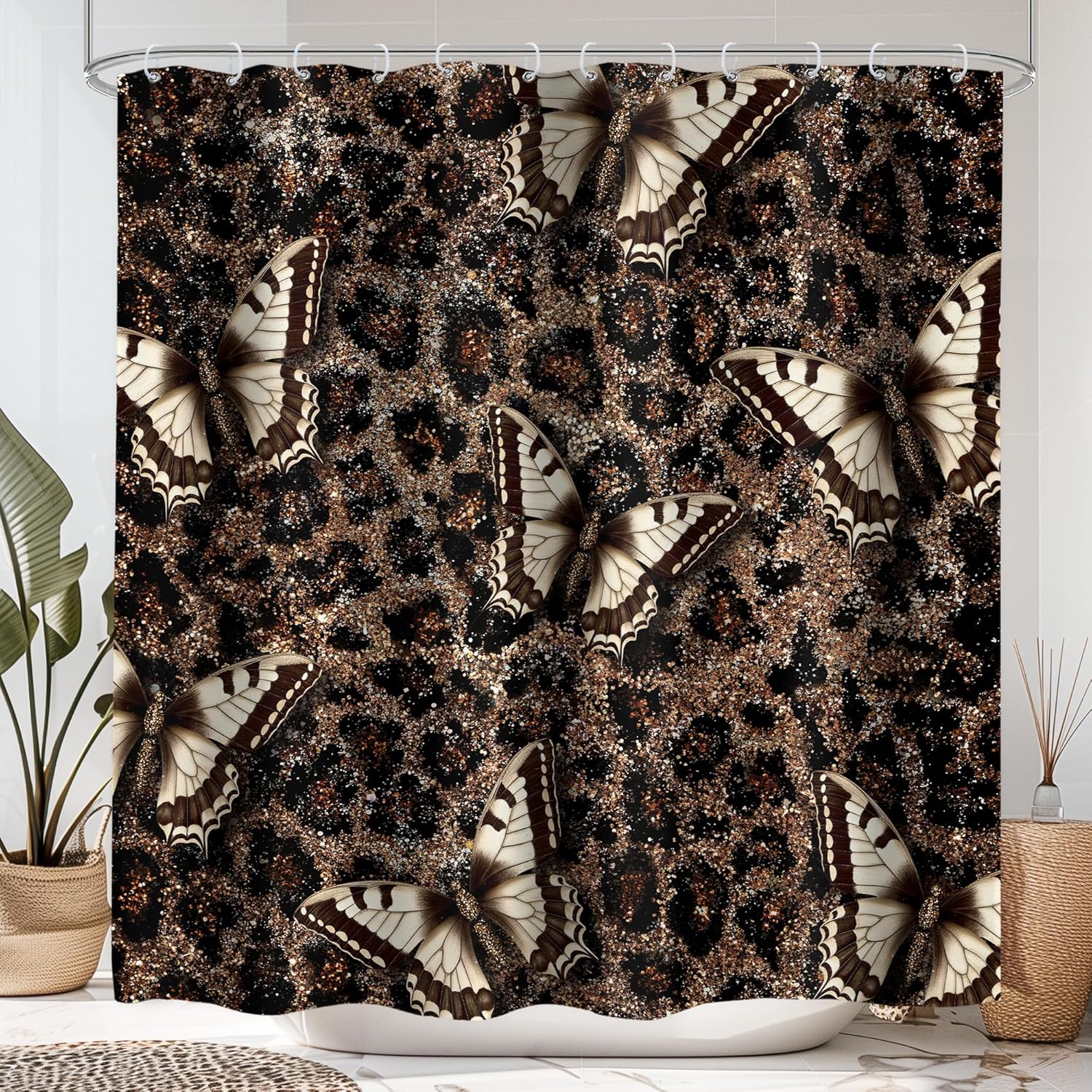

1Pc Multi-Pattern Shower Curtain Collection, Cow Print Leopard Cherry Bow Fabric Bath Decor With Hooks For Bathroom W60H190(CM)-1 Pcs