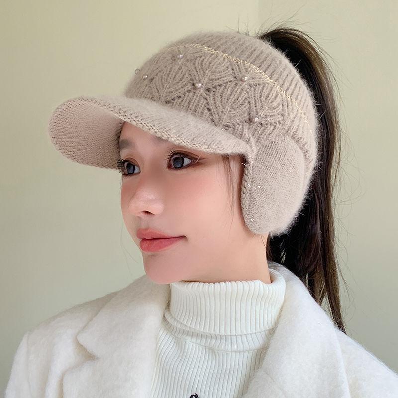 

Кепка с утиным язычком, женская, корейская версия, зимняя, с пустым верхом, бейсболка для тепла и защиты ушей one size