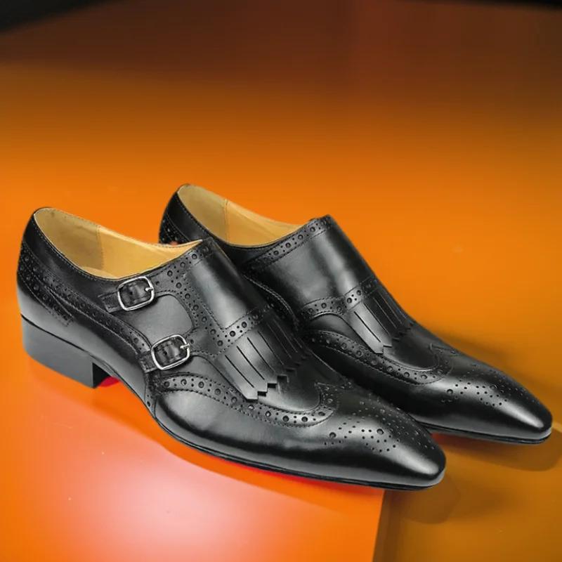Fashion Men's Luxury Leather Shoes Top Layer Cowhide Pointed Toe British Business Formal Wedding Office Shoes