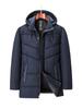 Winter 2025 Men's High Loft Warm Cotton Jacket with Detachable Hood for Middle-Aged and Elderly Business Wear.