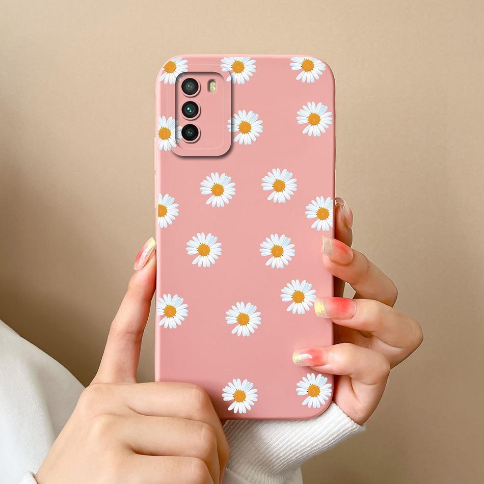 Case For Xiaomi Poco M3 Pro Floral Soft Liquid Silicone Camera Protection Anti Choc Back Cover For Poco M 3 Pro M3Pro Coque Capa
