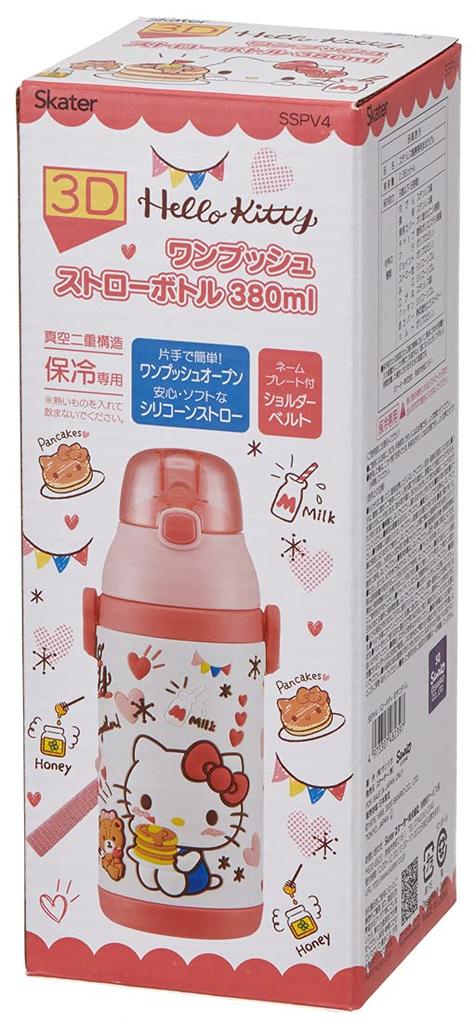 Skater Stainless Steel Water with 3D Hello Kitty Snack Children's Bottle, 380ml, Straw, Design, Time, SSPV4, Sanrio-A