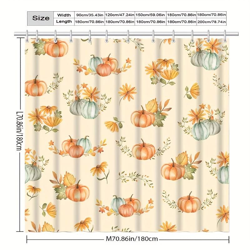 Autumn Pumpkin & Maple Leaf Shower Curtain, Elegant & Fog-Proof, Washable Polyester, Hooks Included, Vibrant Fall Pattern