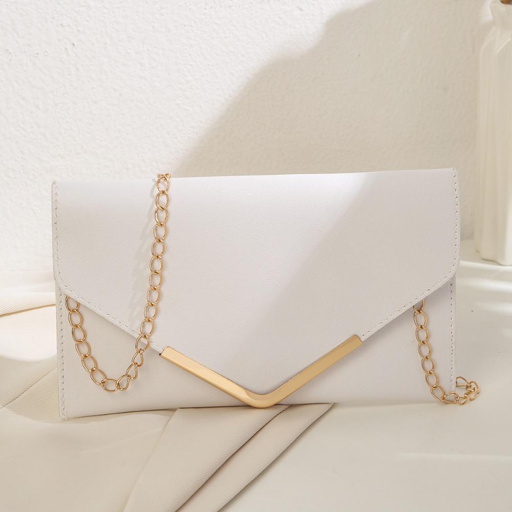 

Fashion PU Leather Crossbody Bag Chain Strap Solid Color Shoulder Bag Chain Handbag Party белый
