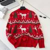 Herbst Winter Damen College Stil Gestrickter Weihnachts Rentier Pullover Oberteile für Mädchen
