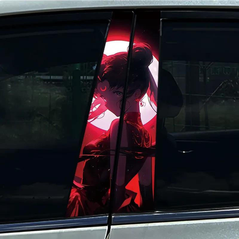1/2pcs Anime Lovely Girl Car Stickers DIY Car B-pillar Cover Scratches Waterproof Durable Decoration Auto PET Decals