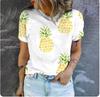 Summer new fashion trend short-sleeved top high quality fruit print breathable T-shirt simple casual loose round