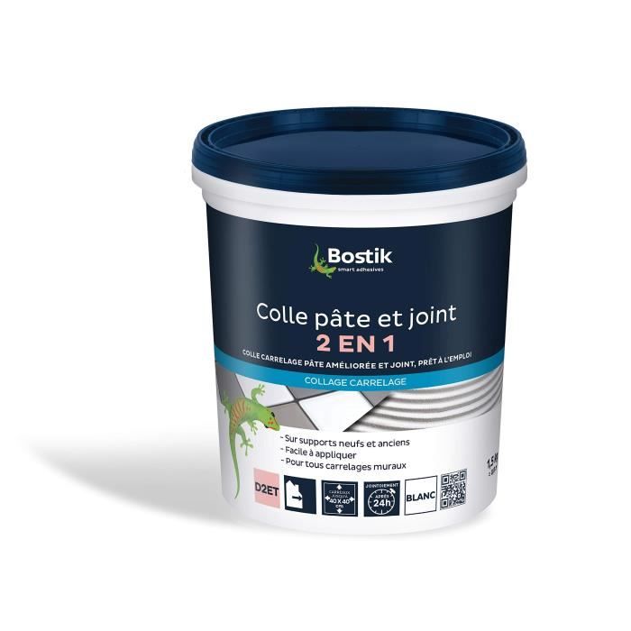 Colle Pâte Et Joint Carrelage - BOSTIK - 2 En 1 - Blanc - 1.5 Kg