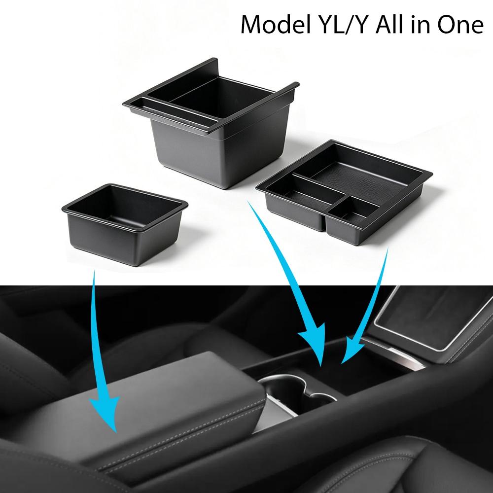 Car Interior Center Console Stackable Storage Box Wireless Charging Pad Cup Coaster For Tesla Model Y Juniper 2026 Accessories