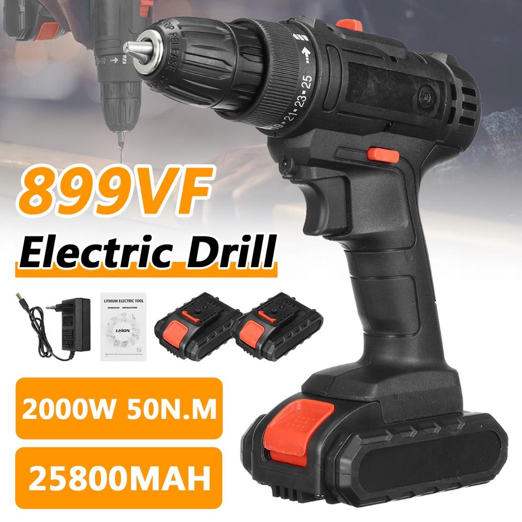 2000W 50N.m 3 In 1 Drill Hammer Variable Speed Cordless Impact Drill with 2 Batteries Cordless Electric Screwdriver