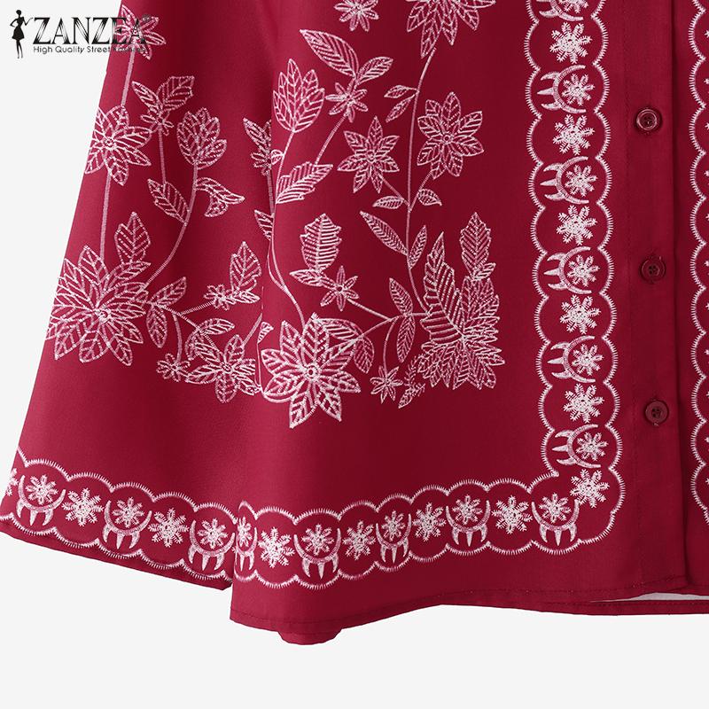 ZANZEA Ethnic Print Casual V-Neck Long Sleeve Women Blouse