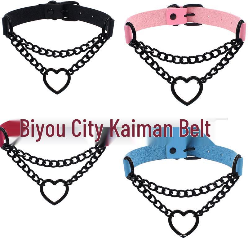 Harajuku Black Chain Choker with Peach Heart Pendant - Trendy PU Leather Love Neck Ring  Clavicle Chain