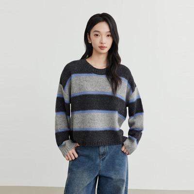 Women's Striped Drop-Shoulder Wool Sweater