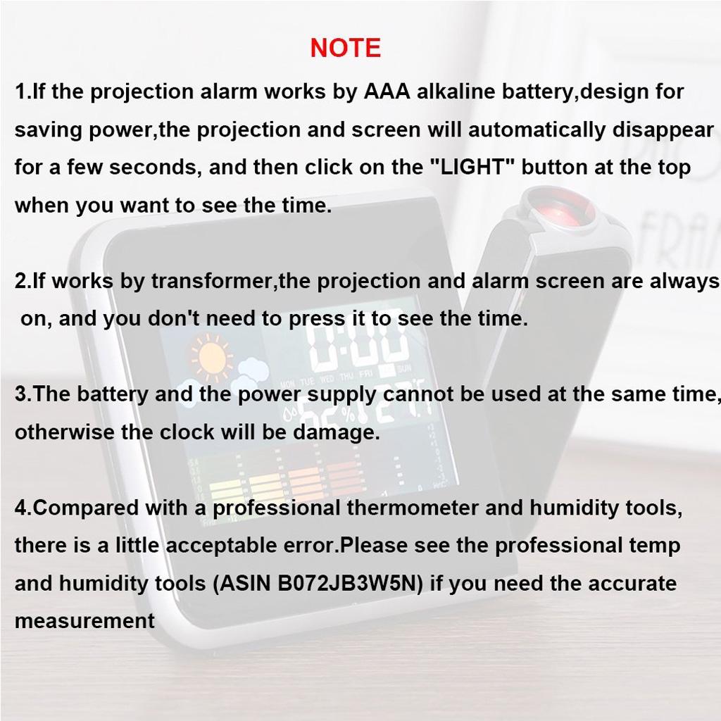 Projection Digital Weather LCD Snooze Alarm Clock Color Display W/ LED