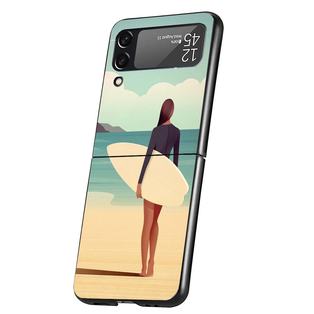 Surf Board Aesthetic Cover Phone Case For Samsung Galaxy Z Flip 7 6 5 4 3 5G Flip7 Flip6 Flip5 Flip4 Flip3 Black Fundas Shell Ga