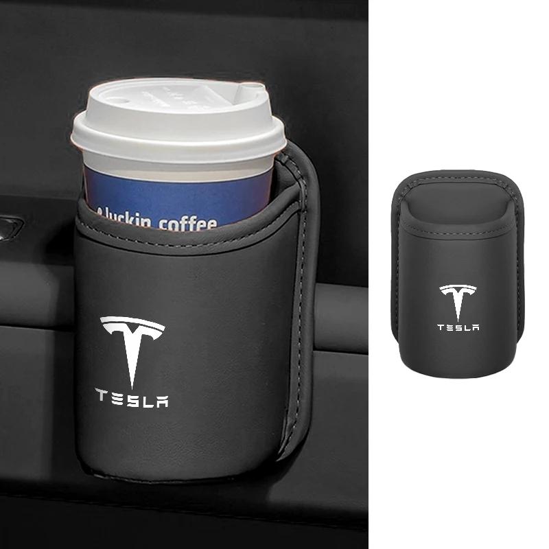 Car Seatback Water Cup Holder For Tesla Model 3 Model S X Model Y Juniper Leather Car Door Storage Box Phone Beverage Holder