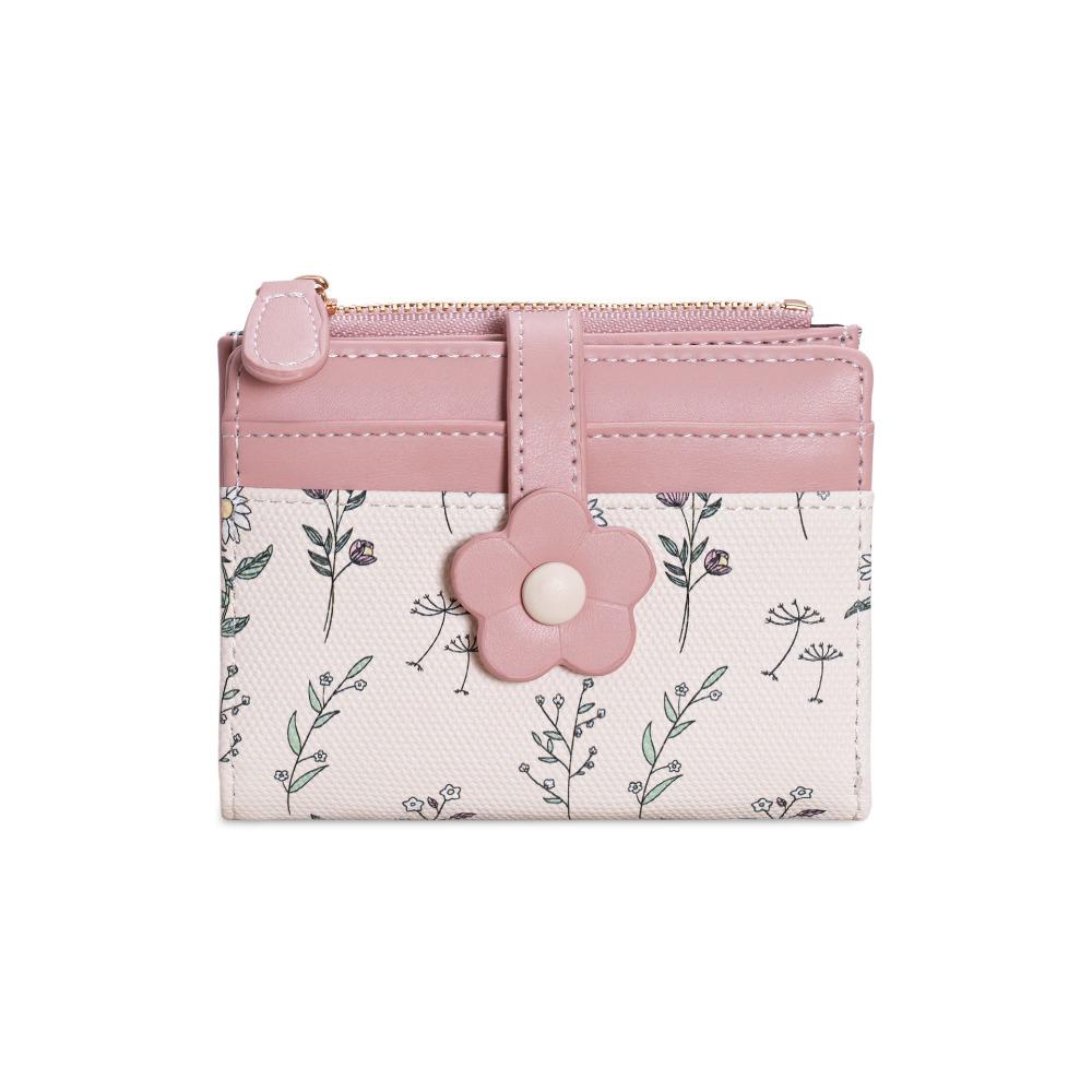 Korean Style PU Leather Card Holder Floral Folding Card Bag Retro Flower Short Wallet  Women