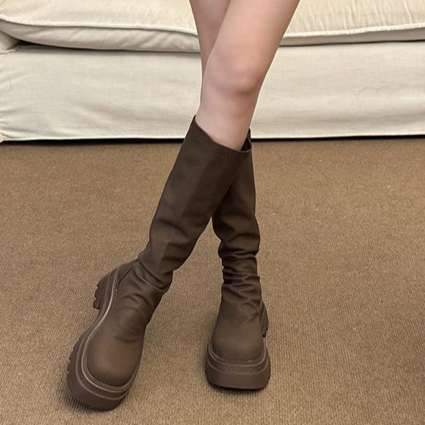 Mode „Light Punk Vibe“ Schwarze Langstiefel mit dicker Sohle, Stulpen-Socken-Stil, Perfekt für lässige & Herbst-Winter-Looks