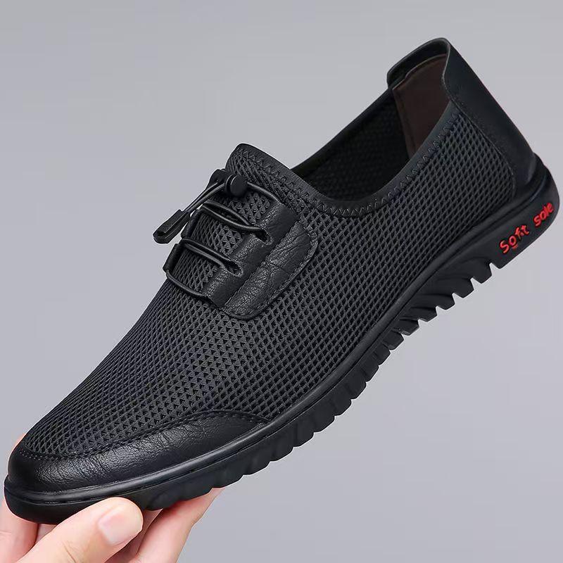 

Летняя повседневная мужская обувь на одной педали, дышащая сетка Flyknit, модные туфли для вождения, ленивая обувь 44 чёрный