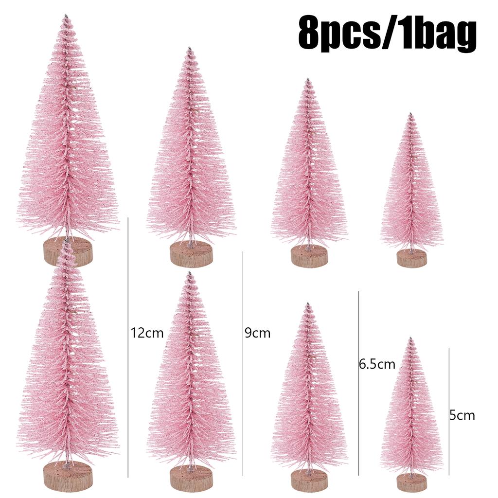 Artificial Mini Christmas Tree DIY Crafts Sisal Pine Tree Desktop Miniature Ornaments with Wood Base Winter Xmas Party Decor