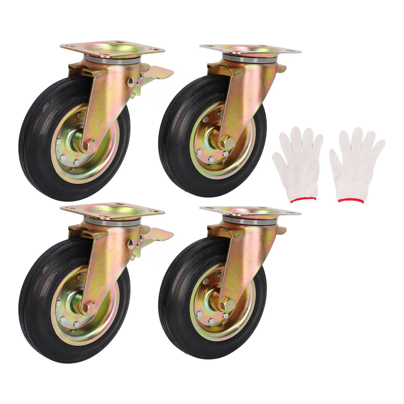 

Fixed Casters Set of 4 Heavy Duty 8 Inch Plate Swivel Industrial Solid Rubber Rigid Wheels Cart Workbench Outdoor Castor