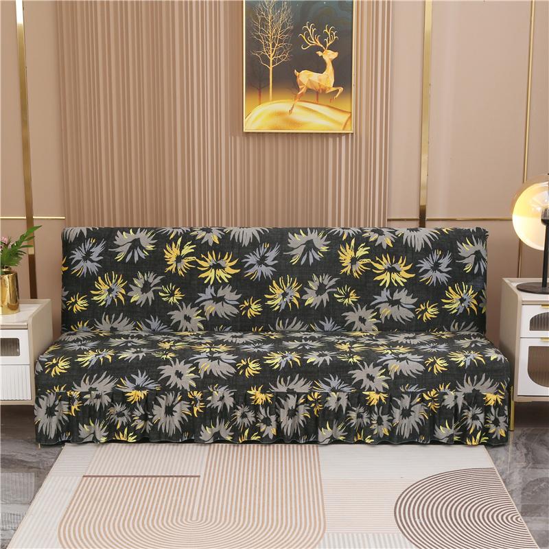 Stretch Armless Futon Cover with Skirt Printed Folding Sofa Bed Cover Washable Sofa Couch Cover Furniture Bed Protector S M L