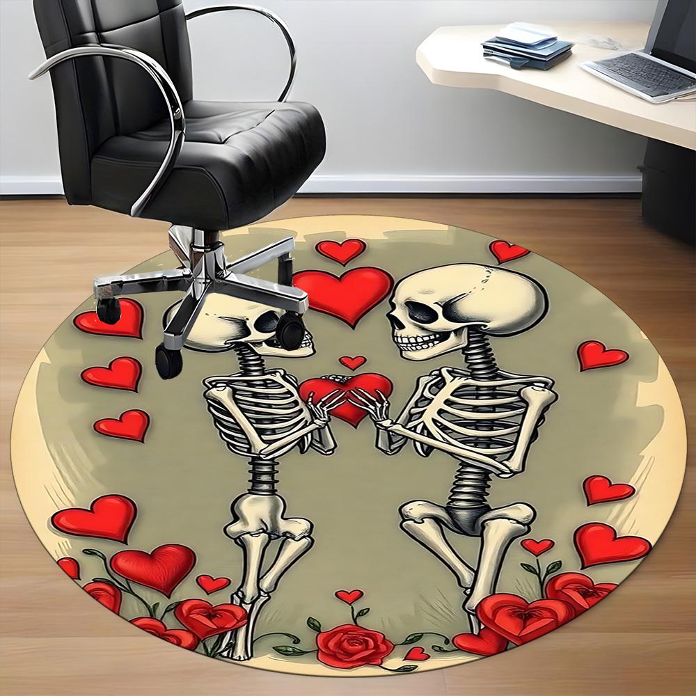 1pc Love Skeletons Office Round Area Rug, Indoor Mat Suitable ForOffice, Under Office Chairs Bedroom Living Room Home Decor, D128