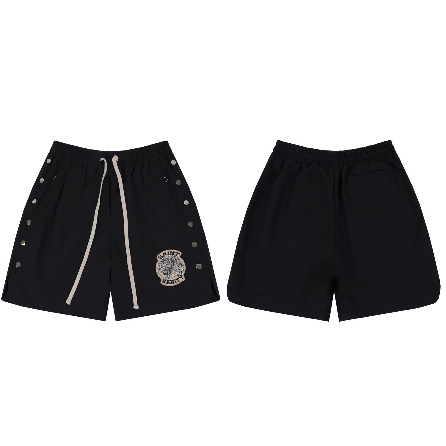 Men s Streetwear Shorts Saint Print Snap Button Side Drawstring Casual Shorts S