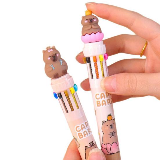 Multicolor 10-in-1 Ballpoint Pen Cute Capybara Ballpoint Pen Push-Type Writing Pen