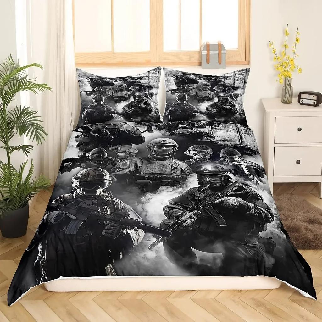 American Flag Duvet Cover Machine Gun Design Queen King Polyester Quilt USA Federations Stars Stripe Bedding Set