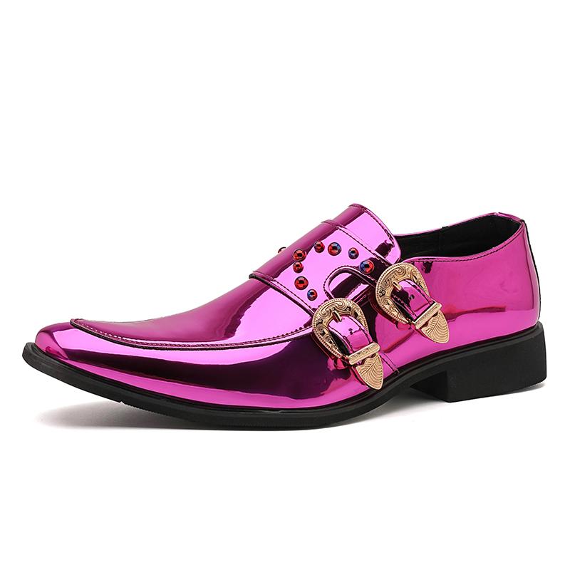 Fashion Luxury Designer Men's Chelsea Shoes Purple Pointed Toe Double Buckle Leather Shoes Casual Stage Party Wedding Shoes For Women
