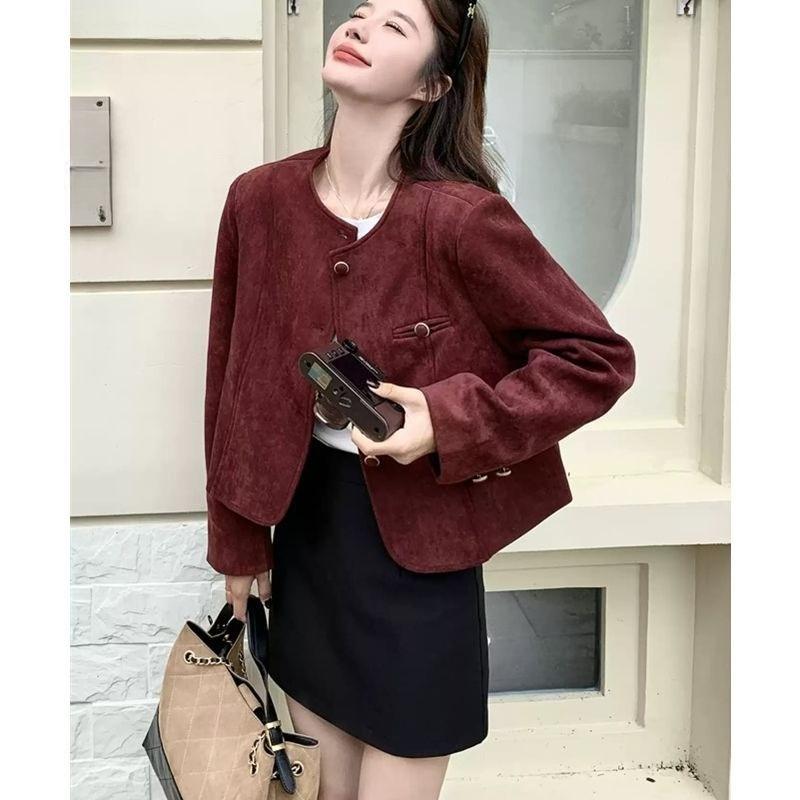 Elegant Vintage Short Coat Women Autumn Chic Jacket Casual Fashion Outerwear Petite