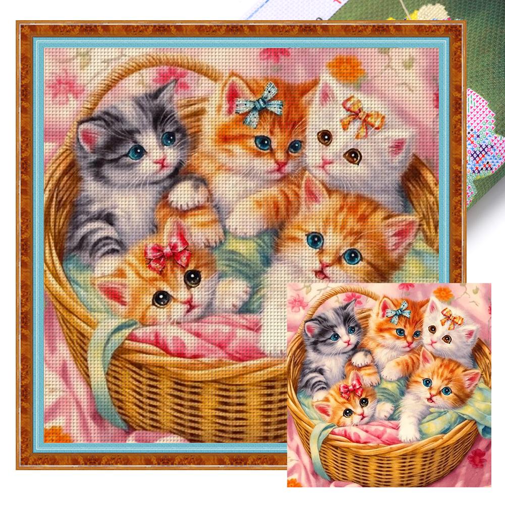 Full Embroidery Eco-cotton Thread 11CT Printed Cat Cross Stitch Kit Art