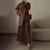 2025 Autumn Retro Women's Casual Set: Round Neck Loose Top & Half-Length Skirt