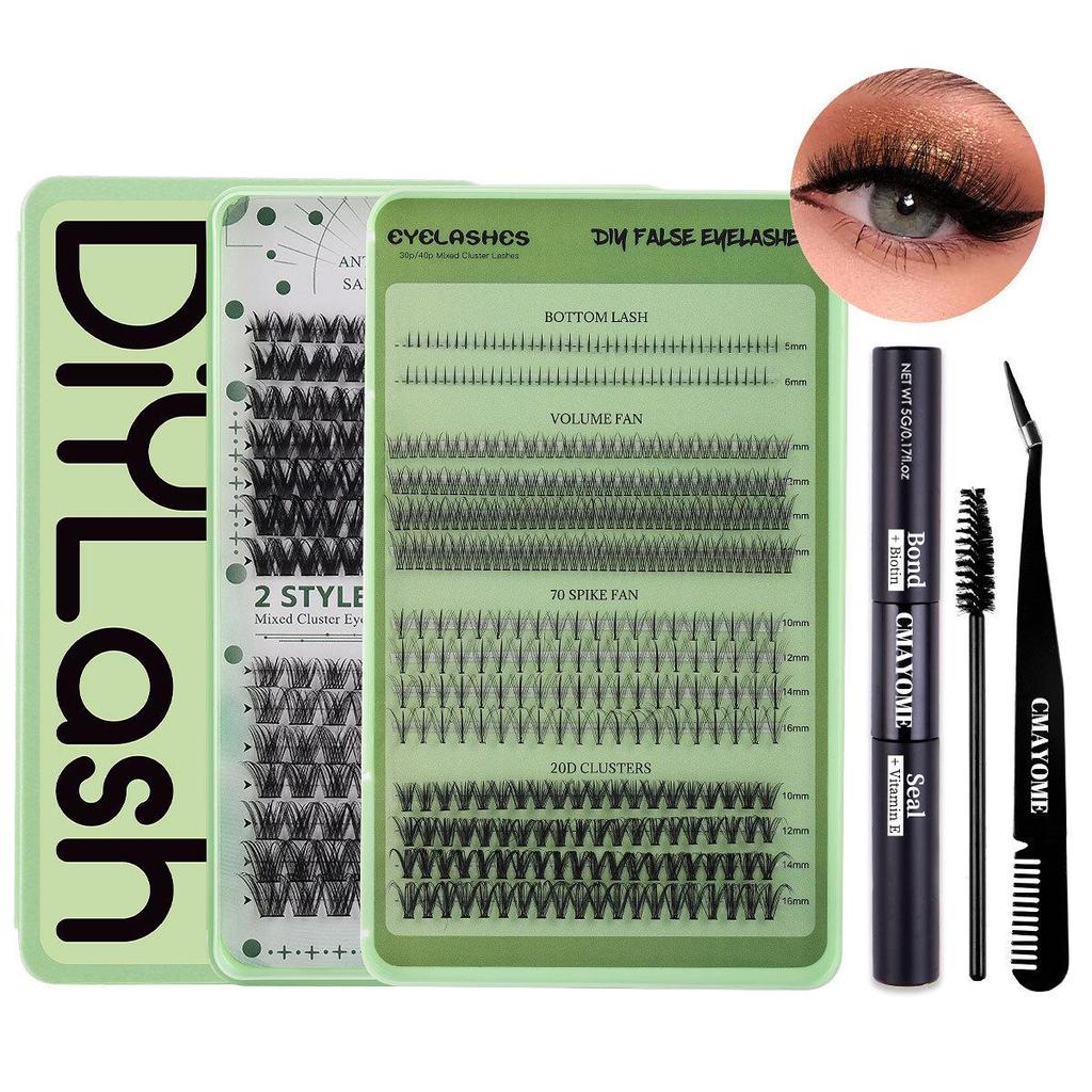 Large Capacity DIY Eyelash Extension Set: Natural Thick D Curl Segmented Self-Grafting Single Cluster Blossom Lashes