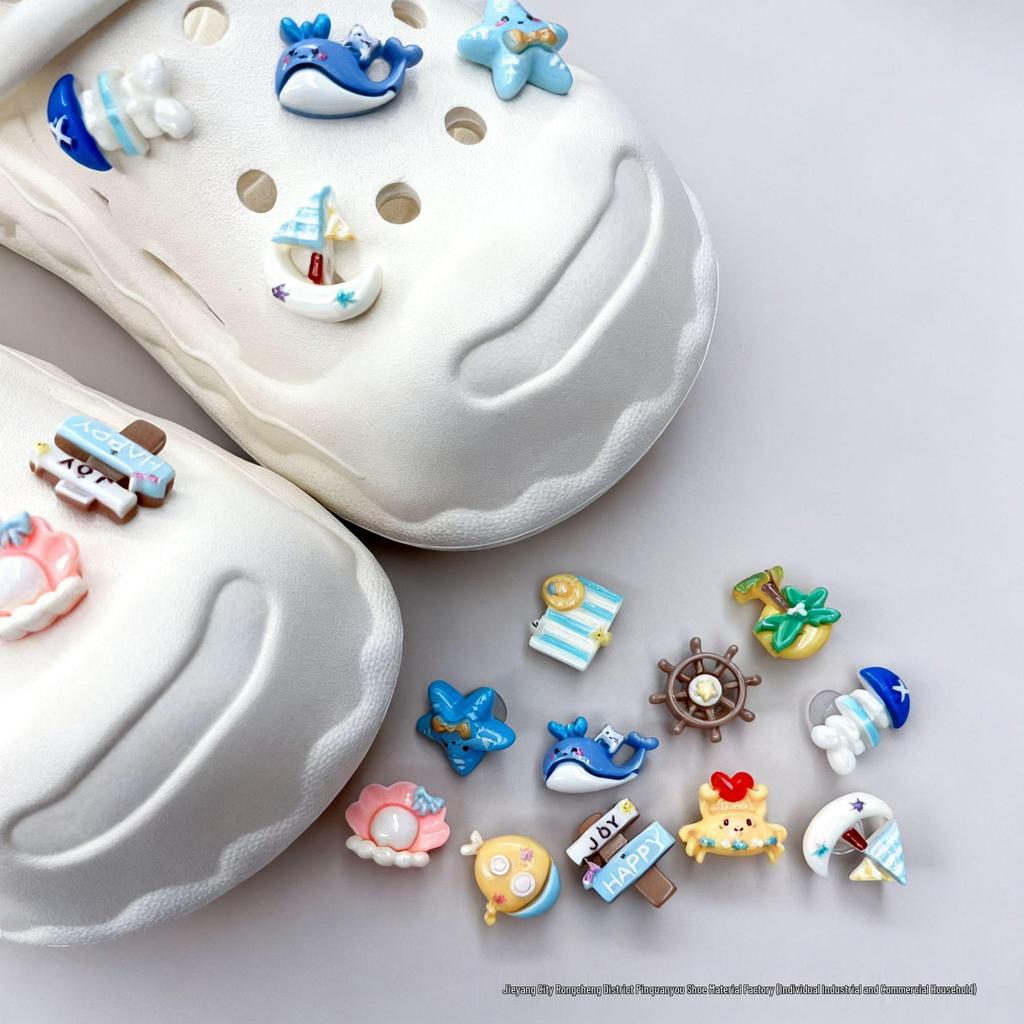 Ocean-Themed 3D Cartoon Clog Charms Set for DIY Shoe Decoration