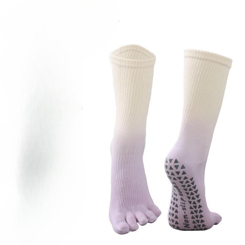 Pilates Anti-slip Yoga Socks, Gradient Color Women's All-cotton Five-finger Socks, Indoor Fitness Sports Mid-calf Socks