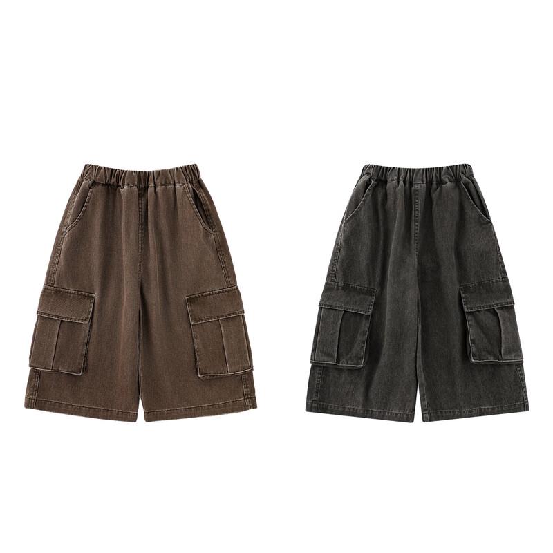 Youyou Girls' Retro Washed Cotton Cargo Pants