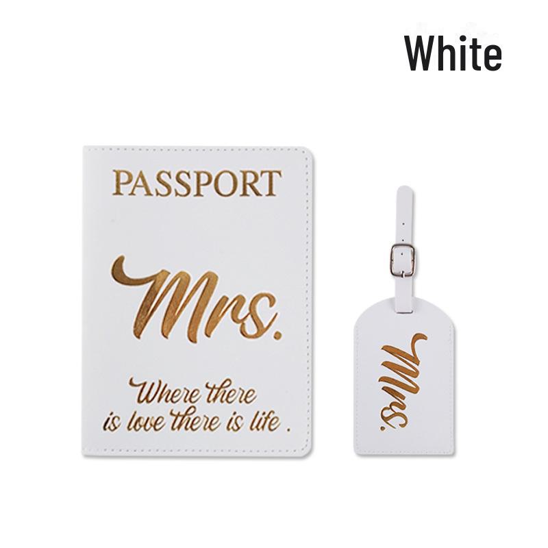 

«Персонализируемый свадебный подарочный набор из искусственной кожи с золотым тиснением: Мистер. & РС. Сумка для удостоверения личности, держатель паспорта, багажная бирка