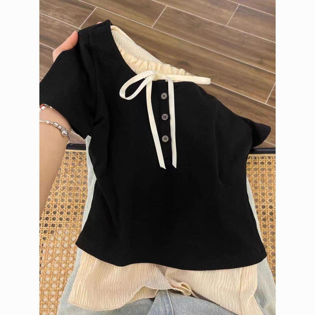 Versatile and Trendy Korean-Style Two-Piece T-Shirt for Women - Short-Sleeve Design