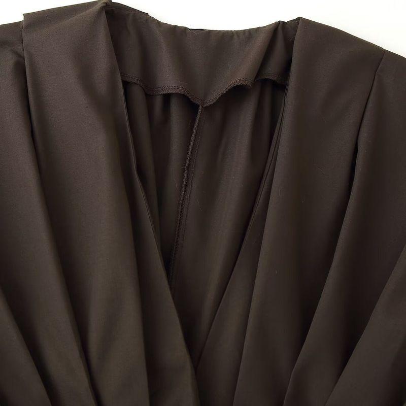 Kaslead New Women Clothes Western Style Fashion Simple Slimming Pleated Waist Hugging Drop Shoulder Dress